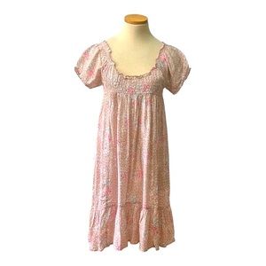 Free People Dainty Watercolor Floral-Print Smocked Mini Dress, Taupe, Small